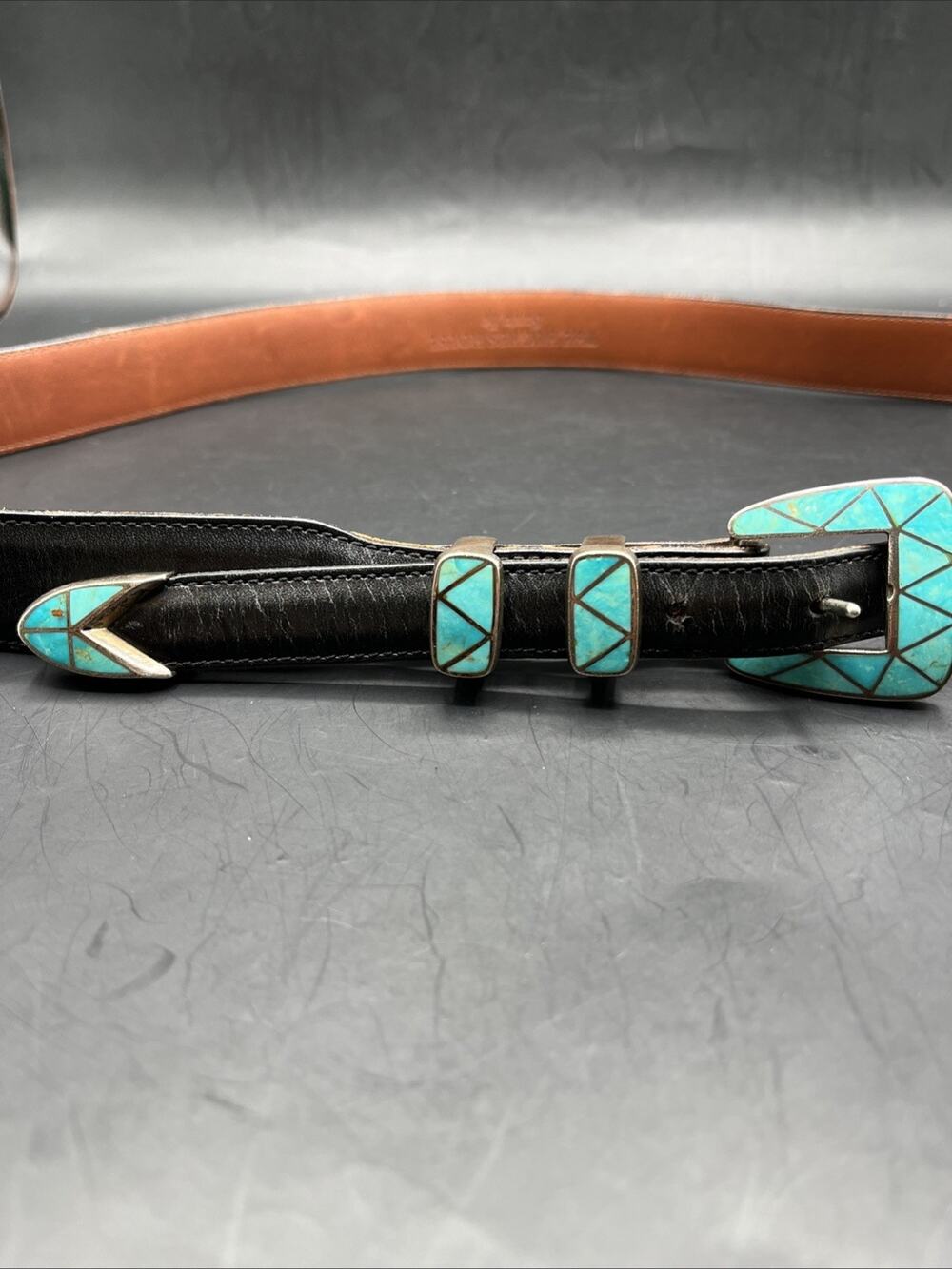 Douglas Magnus Heartline Santa Fe Turquoise Inlay Sterling Silver 925 Buckle 90s